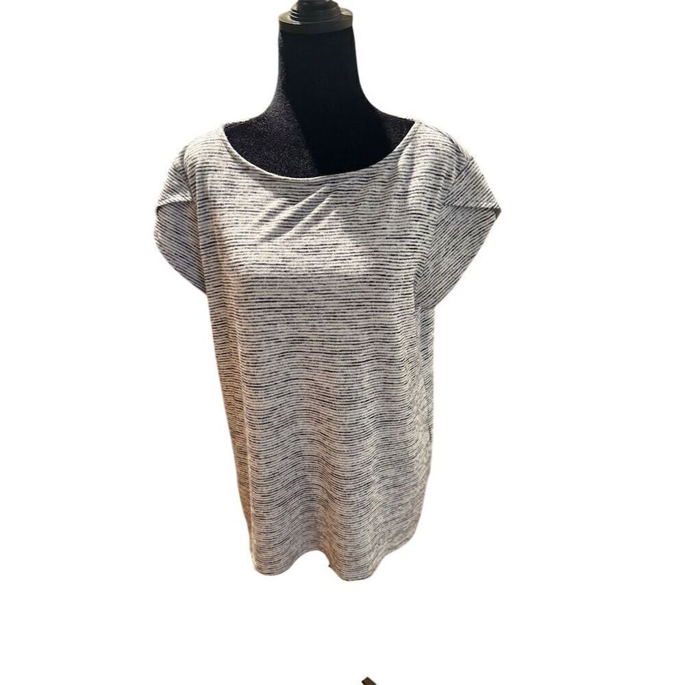 Market & Spruce Black Stripe Blouse Short Sleeve Large